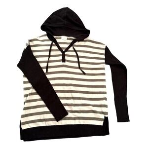 Caslon Long Sleeve Colorblock Hoodie Sweater, Black and Olive Green, Size S